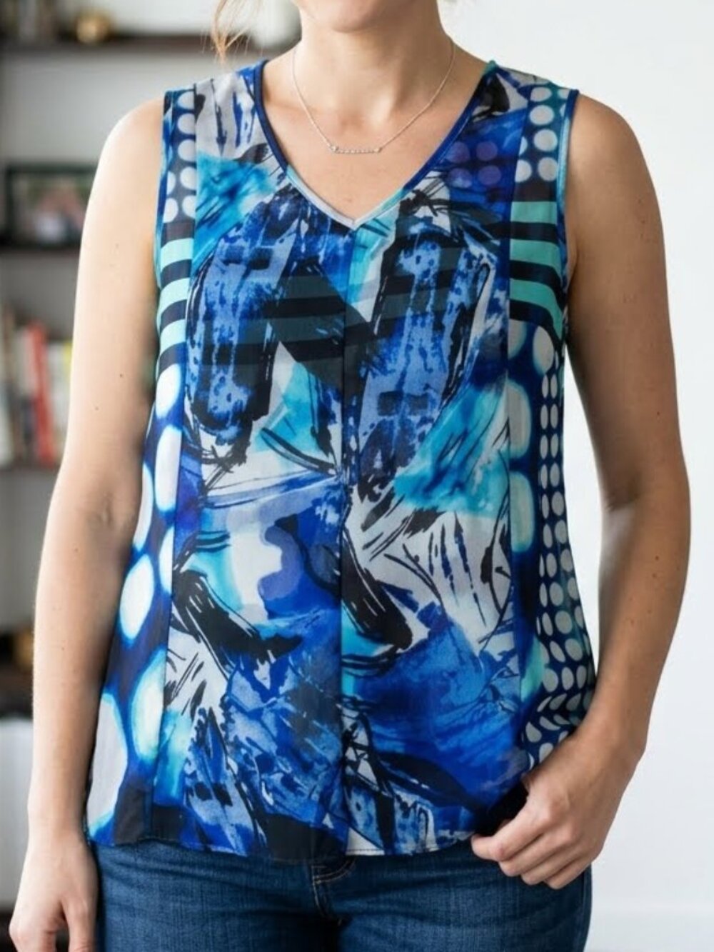 Ness Women's Blue Sheer Sleeveless Top Blouse Tunic Flowy Romantic Size  L Beach